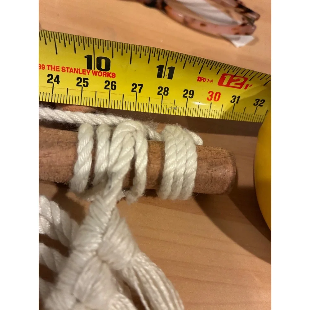 Boho Macrame Wall Hanging Cream Cotton Fringe Tapestry with Wood Beads 12x20